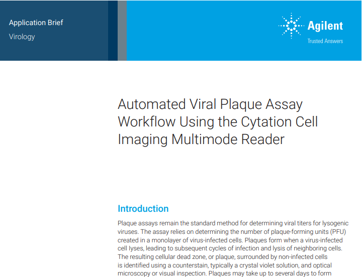 Automated viral plaque assay workflow using the Cytation cell imaging multimode readerction