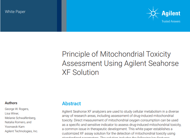 Principle of mitochondrial toxicity assessment using Agilent Seahorse XF solution